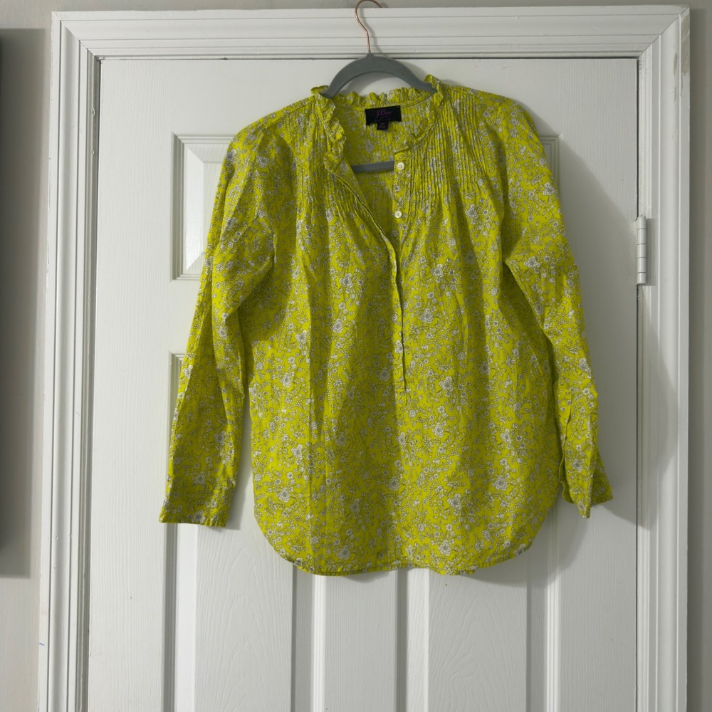 J. Crew Liberty Fabric Summer Blooms Cotton Popover Shirt XS Green Floral